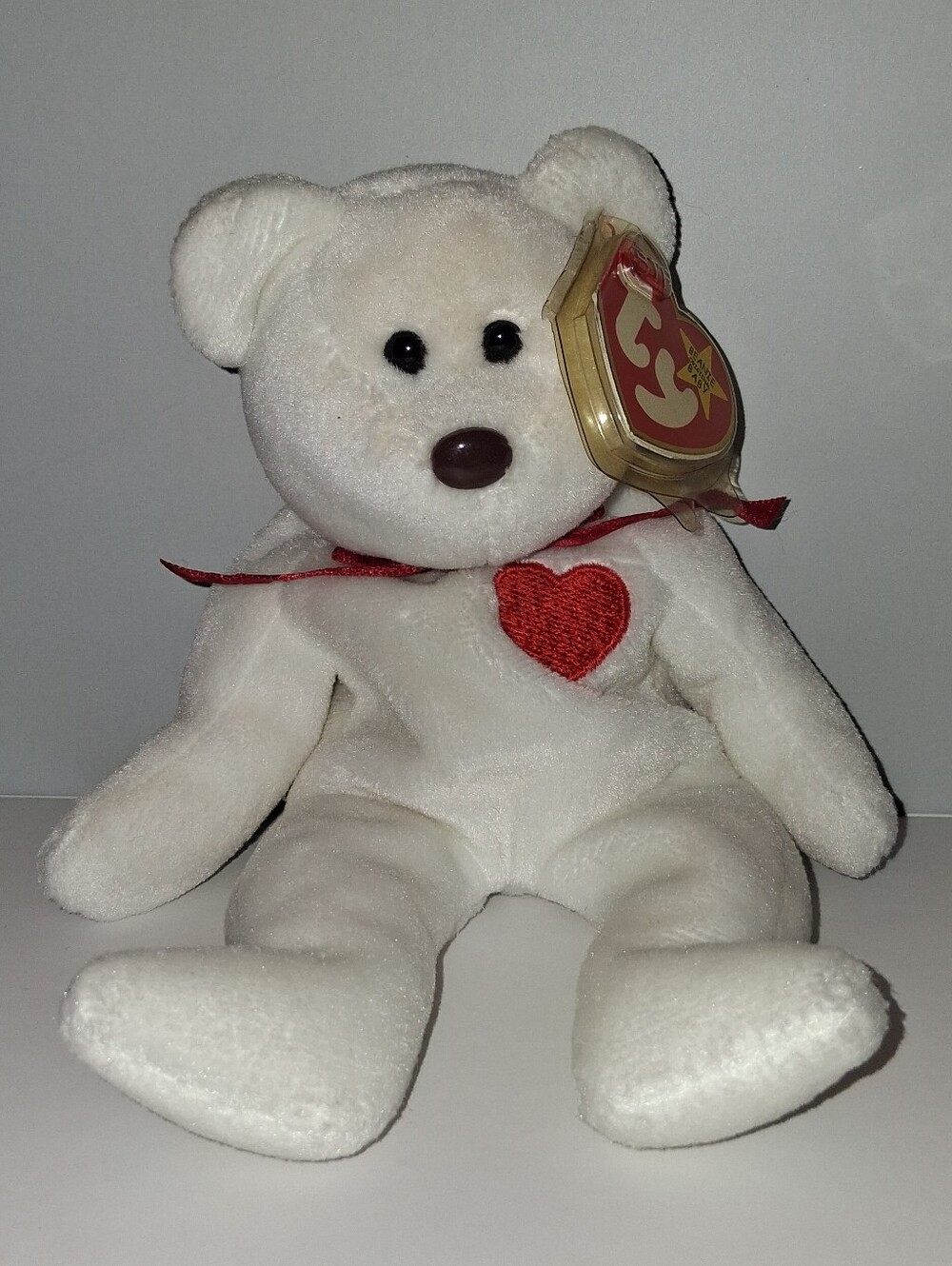 TY Beanie Baby White Bear with Red Heart Plush Toy